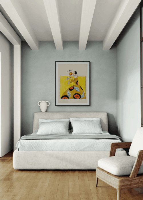 blomsterduftende kvinde i overdådig kjole