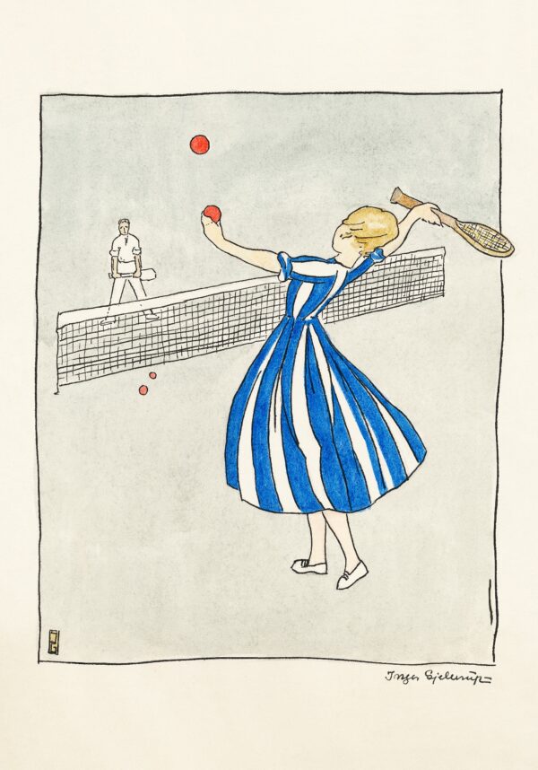 Tennis pigen. tennis pigen, gjellerup, plakat
